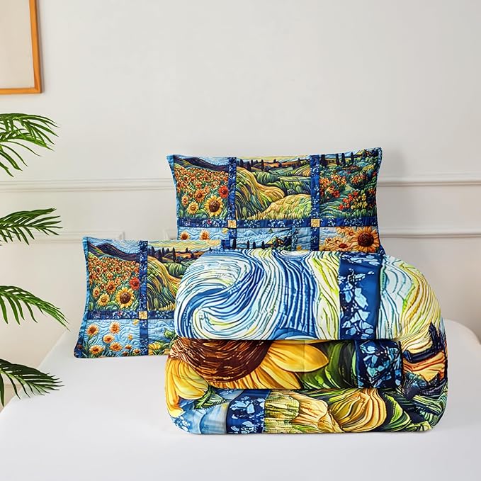 Yellow Sunflower Full Size Comforter Set，Bedding Full Size Quilts Sunflower，Rustic Farmhouse Bedroom Set Bedding Set，with 1 Comforter with 2 Pillow Case