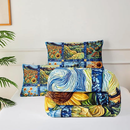 Yellow Sunflower Full Size Comforter Set，Bedding Full Size Quilts Sunflower，Rustic Farmhouse Bedroom Set Bedding Set，with 1 Comforter with 2 Pillow Case