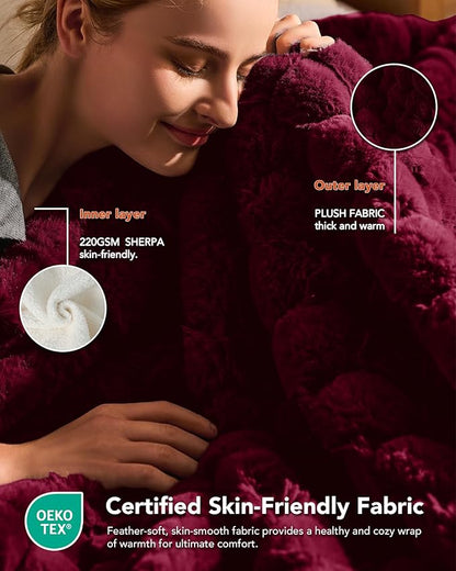 Homemate Heated Blanket Electric Throw - 50"x60" Heating Blanket Throw 1/2/4/6/8 Hours Auto-Off 10 Heat Levels Over-Heat Protection Luxury 800 GSM Faux Fur 200 GSM Sherpa ETL Certification