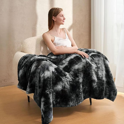 Electric Heated Blanket 90"x100", Luxury Black Faux Fur Electric Blanket, Fast Heating Soft Fluffy Thick Electric Blanket with 10 Heating Levels & 12H Auto Off