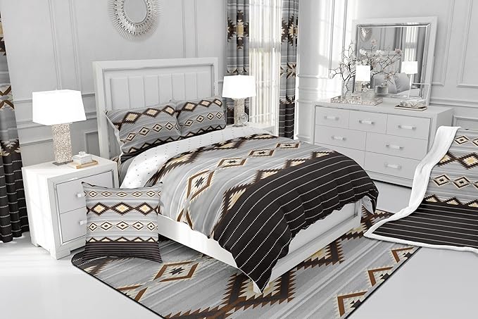 Feelyou Southwestern Bedding Set Geometric Comforter Set for Kids Boys Girls Room Decor Tribal Comforter Toddler Size Native American Design Brown Duvet Set 2Pcs