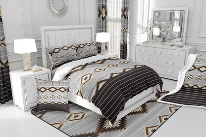 Feelyou Southwestern Bedding Set Geometric Comforter Set for Kids Boys Girls Room Decor Tribal Comforter Toddler Size Native American Design Brown Duvet Set 2Pcs