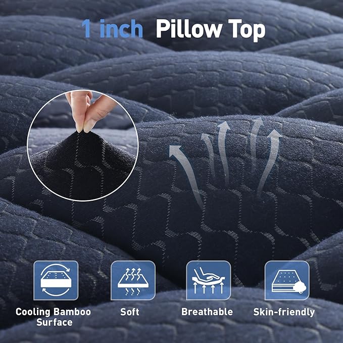 Dual Layer 3 Inch Memory Foam Mattress Topper Twin Size, 2 Inch Gel Memory Foam Plus 1 Inch Cooling Pillow Top Mattress Pad Cover, with 8-21 Inch Deep Pocket, Navy Blue