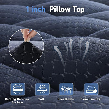 Dual Layer 3 Inch Memory Foam Mattress Topper Twin XL Size, 2 Inch Gel Memory Foam Plus 1 Inch Cooling Pillow Top Mattress Pad Cover, with 8-21 Inch Deep Pocket, Navy Blue