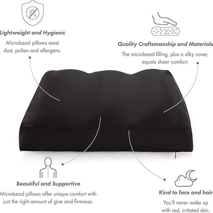 PILLOWY Cover Only for Premium Microbead Bed Pillow, Medium Extra Smooth - Ultra Comfortable Sleep with Silk Like Anti Aging Cover 85% Spandex/ 15% Nylon Breathable, Cooling Matte Black