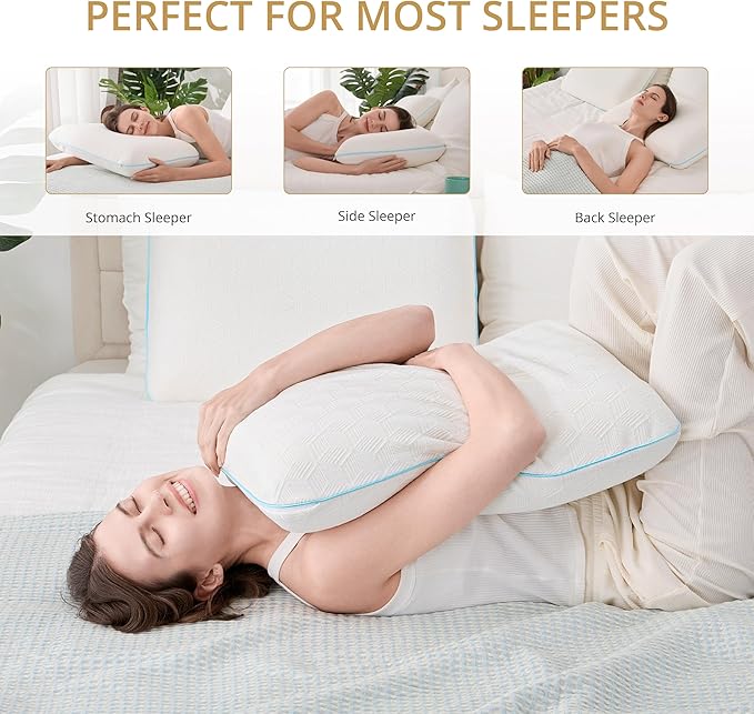 EGOHOME Bed Pillow Standard Size - Memory Foam Made in USA - for Side, Back and Stomach Sleepers, Neck Support with Washable & Removable Cover, Medium Soft, 1 Pack