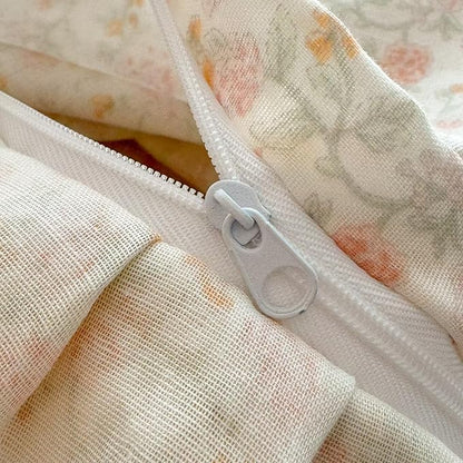 BuLuTu French Cottage Pink Floral Duvet Cover King, Lace Bedding Set for Teens Girls Ruffled Duvet Cover, Soft Breathable Muslin Cotton Comforter Cover with Zipper Closure, 4 Ties