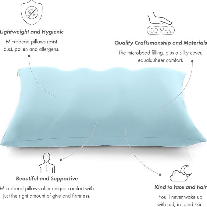 Cover Only for Premium Microbead Bed Pillow, X-Large Extra Smooth - Ultra Comfortable Sleep with Silk Like Anti Aging Cover 85% Spandex/ 15% Nylon Breathable, Cooling Sweet Baby Blue