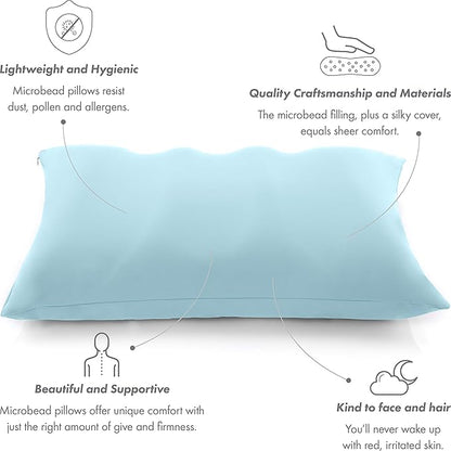 Cover Only for Premium Microbead Bed Pillow, X-Large Extra Smooth - Ultra Comfortable Sleep with Silk Like Anti Aging Cover 85% Spandex/ 15% Nylon Breathable, Cooling Sweet Baby Blue