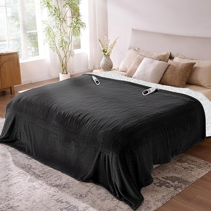 Electric Blanket King- Soft Heating Blanket, Dual Control & 9 Heat Levels, 10H Timer, Soft Flannel to Sherpa, Fast Heating Electric Throw, Machine Washable, Gift for Mom, Dad, 90"x100" Black