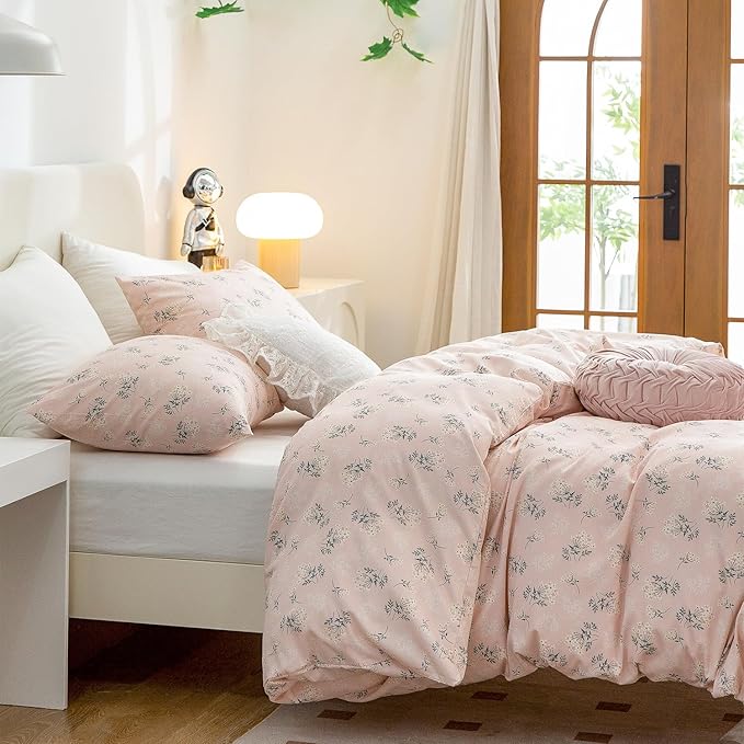 Jane yre Duvet Cover King Floral Brushed Microfiber 3 Pieces Bedding Set Garden Style Flower Pattern with Zipper Closure, Soft Breathable Comfy