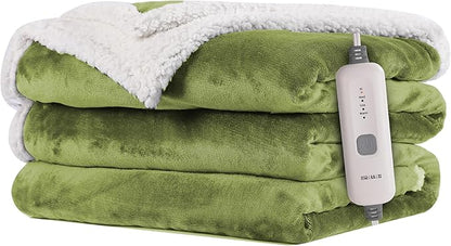 Electric Heated Blanket Flannel & Sherpa 72"x84" Full Size - 4 Heat Levels, 10H Auto Shut Off, Fast Heating, Cozy and Comfortable, Warm Gifts, Machine Washable - Green