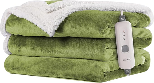 Electric Heated Blanket Flannel & Sherpa 72"x84" Full Size - 4 Heat Levels, 10H Auto Shut Off, Fast Heating, Cozy and Comfortable, Warm Gifts, Machine Washable - Green