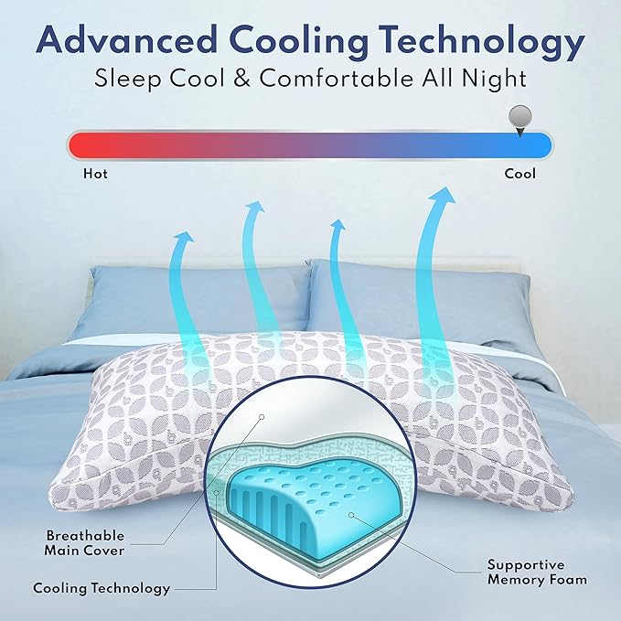 BLISSY Adjustable Memory Foam Pillow King Size – Cooling Memory Foam Pillows for Side Sleepers – Cooling Gel Pillow with Shredded Memory Foam – CertiPUR-US & Oeko-TEX