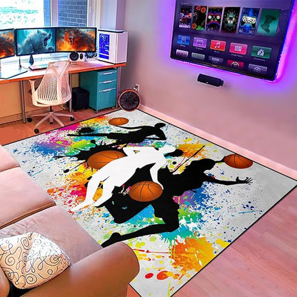 Basketball Rug for Boys Bedroom - Sports Rug for Boys Bedroom Kids Carpet, Basketball Carpet for Playroom Living Room Floor Mats Indoor Outdoor, 4x5 Feet