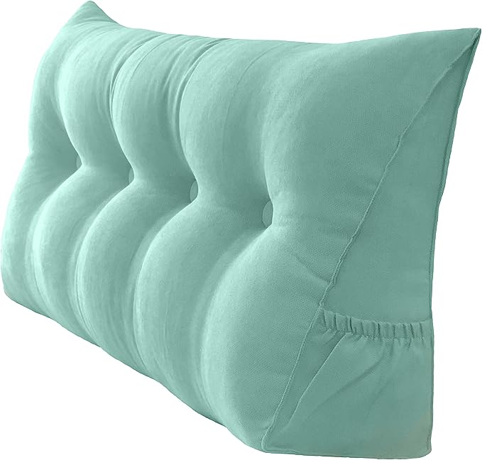 Triangular Reading Bed Rest Pillow Large Bolster Cushion Headboard Backrest Wedge Pillow with Removable Cover and Two Large Side Pockets (Turquoise, 47 x 8 x 20 inches)