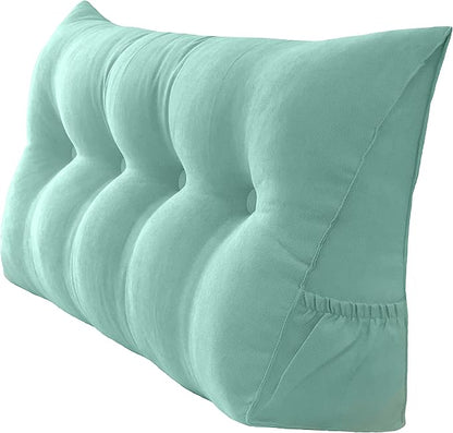 Triangular Reading Bed Rest Pillow Large Bolster Cushion Headboard Backrest Wedge Pillow with Removable Cover and Two Large Side Pockets (Turquoise, 47 x 8 x 20 inches)