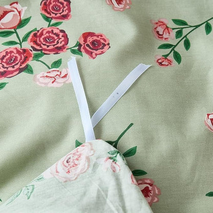 100% Cotton Duvet Cover Set Queen Size– Green Classic Botanical Print Bedding Set 3 Pieces, Breathable Lightweight Comforter Cover with Zipper Closure, Vintage Garden Floral Bed Set