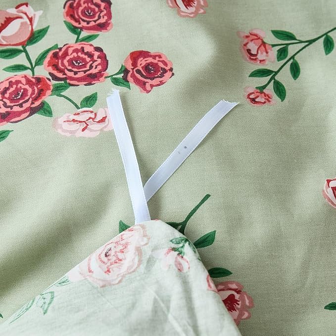 100% Cotton Duvet Cover Set Queen Size– Green Classic Botanical Print Bedding Set 3 Pieces, Breathable Lightweight Comforter Cover with Zipper Closure, Vintage Garden Floral Bed Set