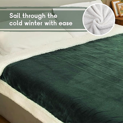 Heated Blanket Electric Throw 50''x60'', 3 Hour Auto Shut-Off 6 Heating Levels Small Warm Soft Flannel Electric Blanket Machine Washable - Grass Green