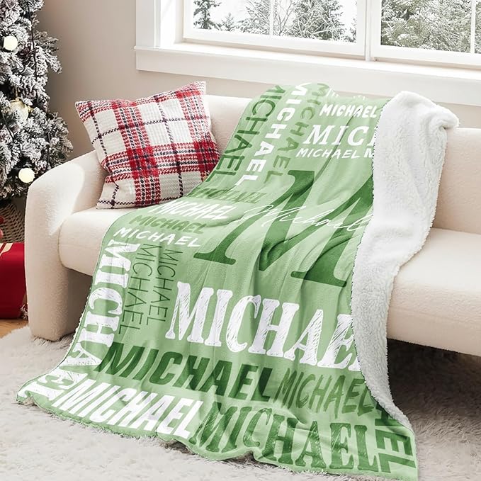 Personalized Blankets for Teen Boys Girls - Printed in USA Custom Blanket with Kid Names Reversible Plush Ultra-Soft Sherpa Fleece Monogrammed Baby Throw Blankets Customized Birthday Gifts for Adults