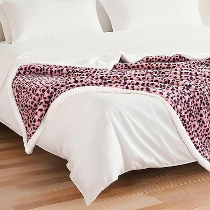 Electric Heated Blanket Full Size 72"×84" with 6 Heating Levels &10Hs Auto Off, Heating Double Sided Plush Sherpa, Fast Heating, Machine Washable Leopard Print Pink & Purple