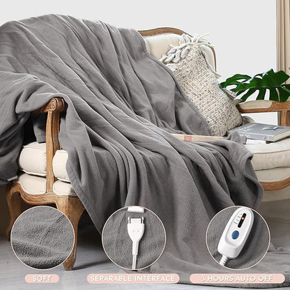 Electric Heated Blanket 84"x90" Queen Size Microplush Cover Blanket, 4 Heat Settings & 10 Hours Auto Off, Cozy & Breathable, Warm All Night, Light Grey