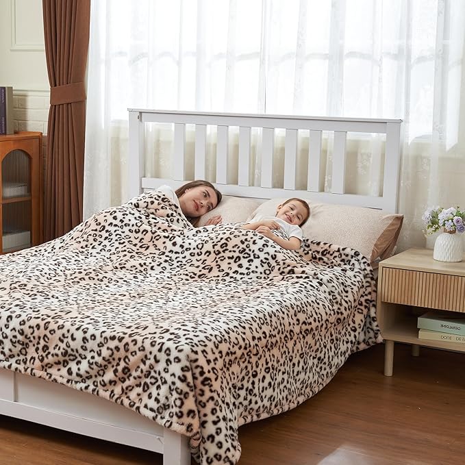 Heated Blanket Electric Blanket Full Size 84"x72" Fast Heating Electric Blanket with 12 Hours Auto-Off and 6 Heating Settings Overheat Protection Cozy Soft Faux Fur Heated Throw Blanket ETL, Leopard