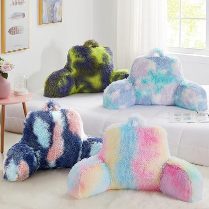 Fluffy Fur Reading Pillow for Adults & Kids Unisize, Stylish Back Pillow for Bed Sitting Up, Bed Chair Pillow with Arms, Adorable Gift for Teens, Bed Rest Sit Up Back Support Pillow