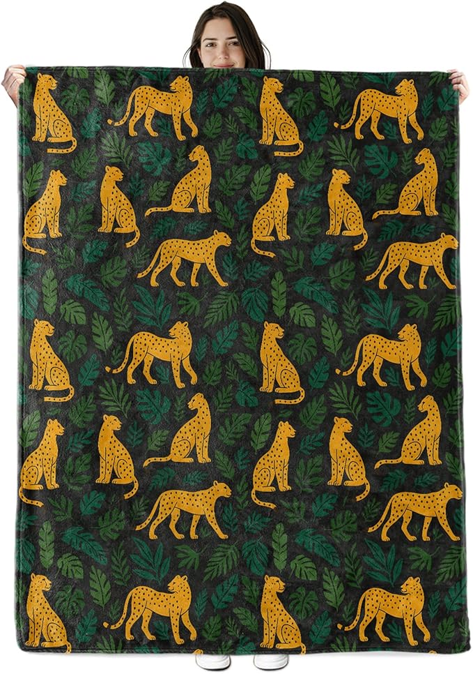 Cheetah Jungle Blanket Gifts for Boys Girls Kids, Safari Wild Animal Warm Soft Flannel Throw Blankets for Travel, Sofa, Living Room, Bedroom Decor, 60x80 in