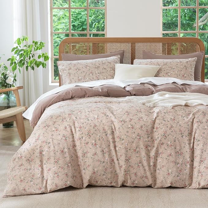 Duvet Cover King Size Floral Luxury Soft Brushed Microfiber Crinkle Gauze Fabric 3 Pieces Bedding Set Flower Pattern Duvet Cover King with Zipper Closure Breathable Comfy