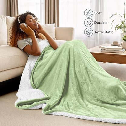 Utopia Bedding Sherpa Blanket California King Size (Sage Green, 102x96 Inches) - Soft Lightweight Plush Fleece Reversible Blanket for Bed, Sofa, Couch, Camping and Travel