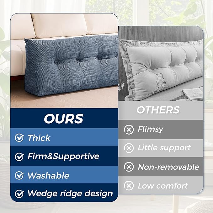 Headboard Pillow Twin, Triangle Pillows for Headboard, Head Board Backrest Wedge Pillow for Reading Sitting Working, Daybed Pillows with Removable Cover for Bed Dorm Sofa, Navy Blue