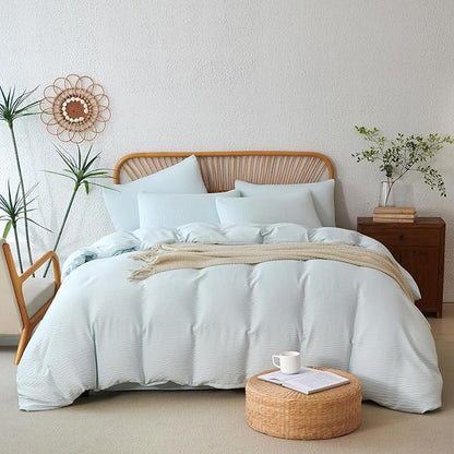 King Duvet Cover Light Blue, Luxury Brushed Microfiber Double-Layer Crinkle Gauze Pale Blue Duvet Cover, 3 Pieces Bedding for All-Season, Soft Breathable with Zipper Closure (No Comforter)