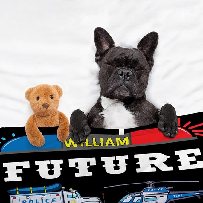 Custom Police Car Blanket for Boys Kids Police Car Lovers Soft Plush Warm Cartoon Car Blanket for Couch Bed Sofa Decor Birthday Custom Police Blanket Police Gifts 30''x 40'