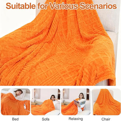 Heated Blanket King, Electric Heating Blanket Waffle with 12 Heat Levels, Fast Heating Blanket with 1-12 Timer, Overheat Protection with ETL & FCC for Bed Home Office Sofa -Orange -90"x100"