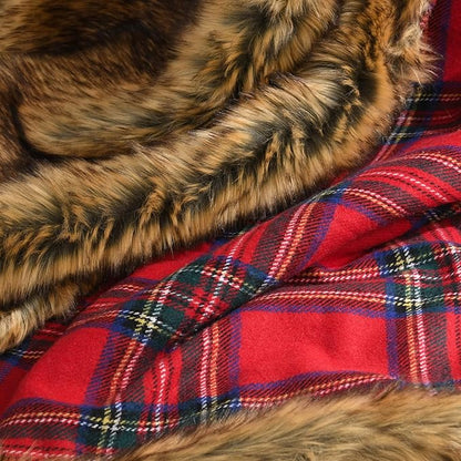 HORIMOTE HOME Luxury Plush Faux Fur Throw Blanket with Red Plaid Pattern, Super Warm, Fuzzy, Elegant, Fluffy Decoration Christmas Holiday Blanket for Couch, Armchair, Sofa and Bed, 60''x 80''