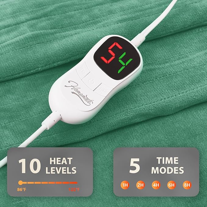 Homemate Electric Heated Blanket Twin Size - 62"x84" Heating Blanket Twin Size 1/2/4/6/8 Hours Auto-Off 10 Heat Level Over-Heat Protection Flannel Sherpa ETL Certification