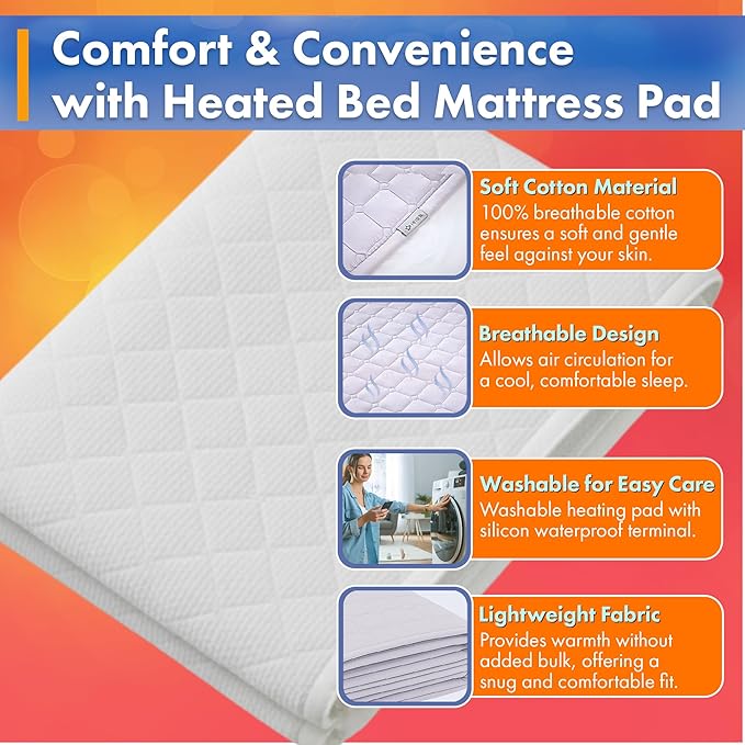 Heated Mattress Pad – Bed Warmer with 5 Heat Settings, 15-Hour Auto Shut-Off,Tencel & Microfiber, Anti-Radiation, Waterproof, Machine Washable, Single Controller, UL Listed, Twin, Single