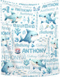 Personalized Custom Baby Blanket with Name - Shark Ocean Theme Swaddle Blanket for Toddlers, Infants, Kids, Newborns - Nursery Stroller Crib Decor Throw Birthday Gift
