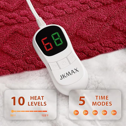 Heated Electric Blanket Queen Size-84"x90" Heating Blanket with 10 Heating Levels & 5 Time Settings Over-Heat Protection，Winter Warmer for Adults with ETL Certification（Red）