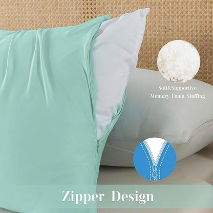 WhatsBedding Memory Foam Body Pillow with Zippered Cooling Cover, Full Body Pillow for Adults, Long Pillow for Sleeping, Fluffy Supportive, Ice Green