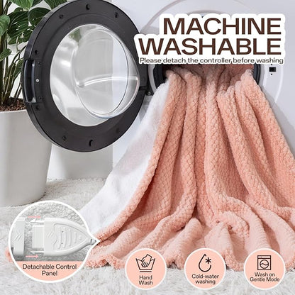 Heated Blanket Electric Throw, 50" x 60" Heated Blanket with 8 Heat Levels & 8 Hours Auto Off, Fast Heating Blankets Machine Washable with ETL Certification, Pink