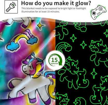 Unicorn Glow in The Dark Blanket, Unicorn Blanket for Girls/Kids, Unicorns Gifts for Girls Age 3-12, Toddler Blanket for Kids, Soft Fleece Blanket Throw Birthday Gift 50"x60"