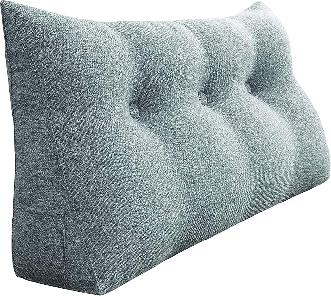 Wedge Headboard Pillow Dorm Room Reading Pillow Back Support for Sitting Up in Bed Bolster Lumbar Cushion Body Positioning Bedrest Cotton Linen 39in Gray Twin