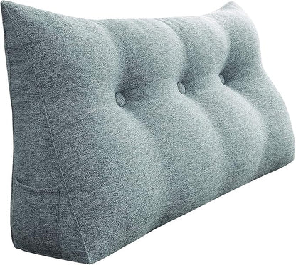 Wedge Headboard Pillow Dorm Room Reading Pillow Back Support for Sitting Up in Bed Bolster Lumbar Cushion Body Positioning Bedrest Cotton Linen 39in Gray Twin