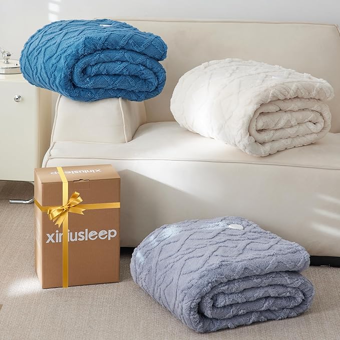 Heated Blanket Electric Blanket 50"x60", Soft Taffeta Sherpa Electric Throw with 5 Heating Level & 1-12 Hour Auto Off, Heated Throw with Overheating Protection, Machine Washable (Navy Blue)