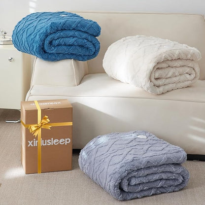 Heated Blanket Electric Blanket 50"x60", Soft Taffeta Sherpa Electric Throw with 5 Heating Level & 1-12 Hour Auto Off, Heated Throw with Overheating Protection, Machine Washable (Navy Blue)