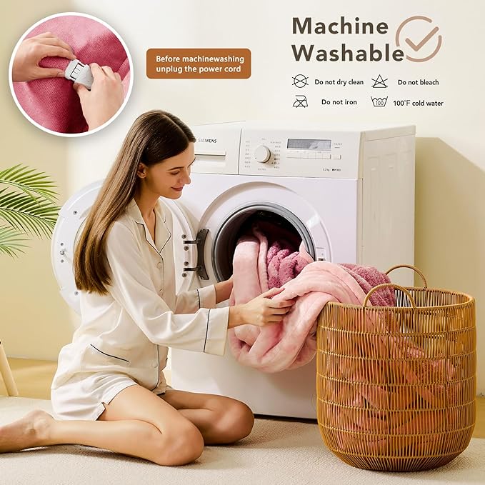 Heated Electric Blanket Throw Size - 50"x60" Flannel Heating Blanket with 10 Heating Levels & 5 Time Settings Over-Heat Protection, Winter Warmer for Adults with ETL Certification（Pink）