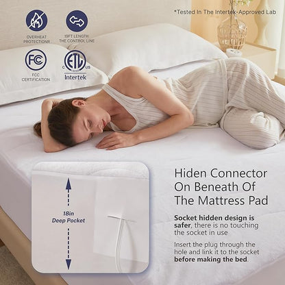 Electric Mattress Pad Queen Size Quilted Wave 10 Heat Settings & Dual Control with 12 Hour Auto Off,Deep Pocket Fits up to 18",Coral Fleece Bed Warmer,ETL Certified Machine Washable,60"x80"
